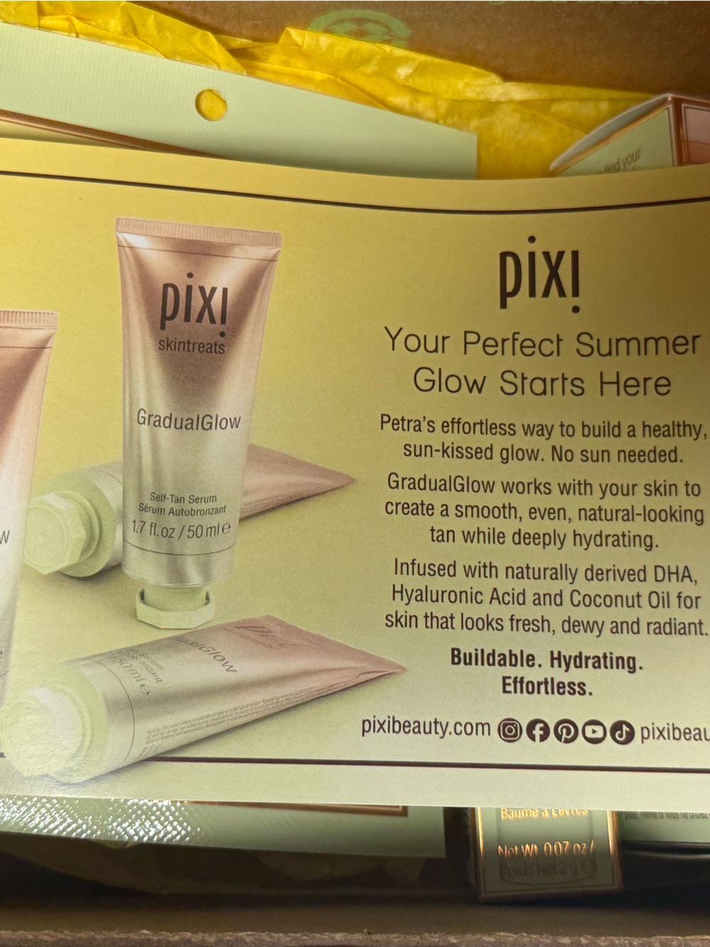 Pixi PR Set GradualGlow Self-Tan Serum, Vitamin C Lip Patch, Mask, and Lip Balm